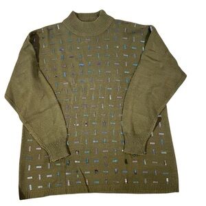 90’s Darian Olive Green Sequin Detail Crewneck Sweater Women’s Size Large